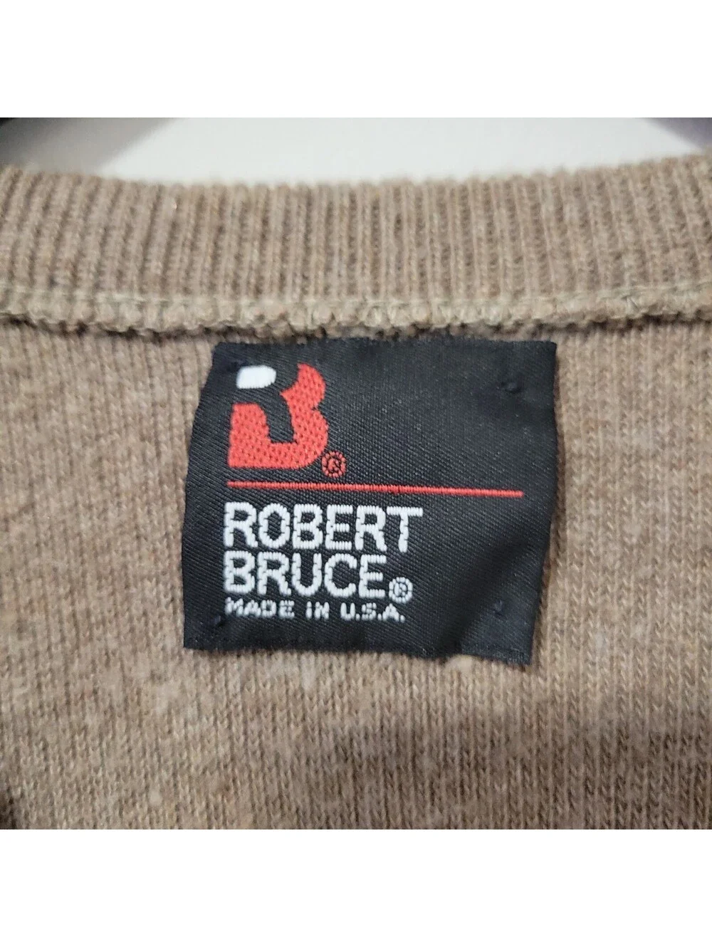 Vintage Robert Bruce Sweater Vest Mens 2XL Tan Fleck V-Neck Made USA Grandpa